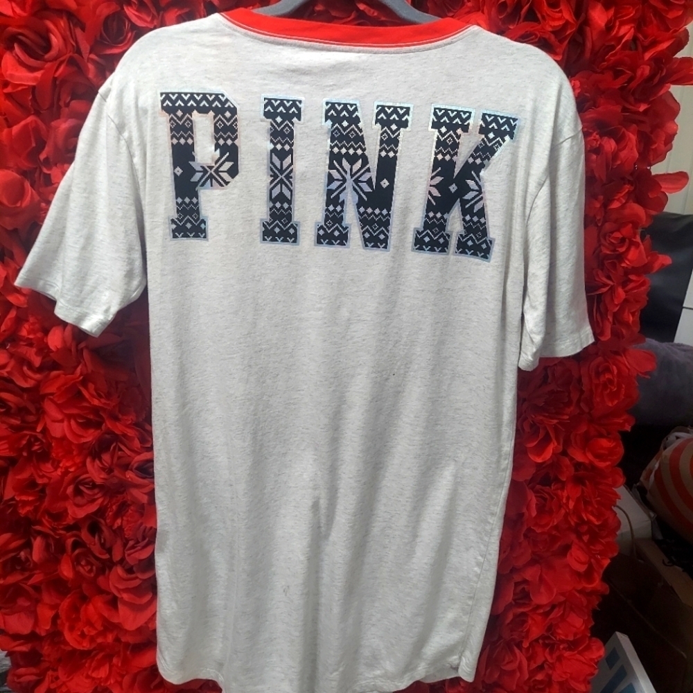 Pink Women's Size Medium T-Shirt Jersey with holiday lettering in back